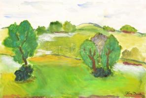Tipary jelzéssel: Dombos táj. Akvarell, pasztell, papír, 35x50,5 cm