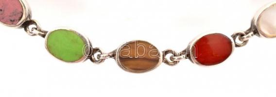 Ezüst(Ag) karkötő, ásvány díszítéssel, jelzett, h: 17 cm, bruttó: 9,4 g