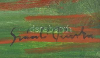 Szántó jelzéssel: Kerámia figura. Olaj, farost, szélén és sarkainál sérült, 58x26 cm