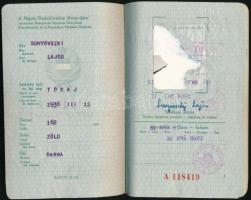 1964 Magyar Népköztársaság által kiállított útlevél német, osztrák, olasz bélyegzéssel, fénykép hián...