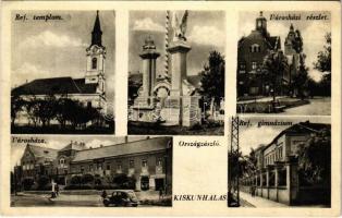 1943 Kiskunhalas, Református templom, Országzászló, Városháza, automobil, Református gimnázium