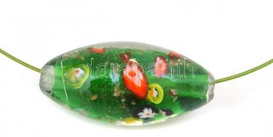Millefiori üveg medál zöld sodrony lánccal, d: 14 cm, medál: 2,5x5 cm