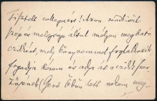 1892 Falk Miksa (1828-1908) író, politikus, országgyűlési képviselő autográf köszönő sorai névjegykártyáján Gerő Ödönnek (1863-1939), könyvéért írt pozitív recenziójáért.