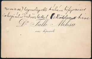 1892 Falk Miksa (1828-1908) író, politikus, országgyűlési képviselő autográf köszönő sorai névjegyká...