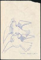 Tolnai Klári író jelzéssel: Békegalambok (hátoldalán akt kompozíció). Golyóstoll, papír. Jobb felső sarokban sérüléssel, 15x10 cm