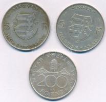 1947. 5Ft Ag "Kossuth" (2x) + 1994. 200Ft Ag "Deák Ferenc" T:2,2- Adamo F8.1, F1...