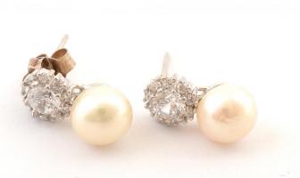 Ezüst(Ag) sósvizi gyöngyös fülbevalópár, cirkónia kövekkel, jelzett, h: 1,5 cm, bruttó: 2,33 g