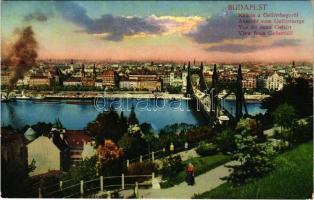 1934 Budapest XI. Kilátás a Gellért-hegyről, Erzsébet híd (gyűrődés / crease)