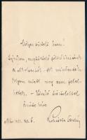 1911 Prohászka Ottokár (1858-1927) római katolikus pap, író, autográf levele, melyben elfoglaltságára hivatkozva elutasít egy felkérést Gerő Ödön (1863-1939) esztétának küldve.