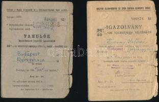 1952 Magyar Államvasutak és Győr-Sopron-Ebenfurti Vasút által kiállított 2 db igazolvány, fénykép nélkül