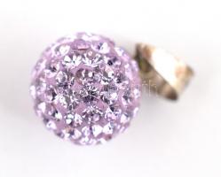 Ezüst(Ag) lila színű gyöngyökkel díszített shamballa függő, jelzett, 1,5x1 cm, bruttó: 1,09 g
