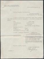 1944 Bp., Bankaligazgató rádiókészülékről szóló bejelentési levele, postai feladóvevénnyel, 1942. XIV. tc. alapján kivételezett személy