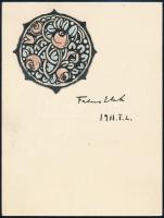 Falus Elek (1884-1950): Szecessziós-florális ornamentikus dísz, 1911. Ceruza, tus, papír, jelzett és datált (Falus Elek 1911.I.2.). Proveniencia: Gerő Ödön művészeti szakíró, újságíró lánya, Gerő Zsófia (1895-1966) hagyatékából. lapméret: 11,5×8,5 cm / Elek Falus (1884-1950): Art-nouveau drawing, 1911. Pencil and ink on paper, signed. Provenance: From the estate of Sophie Gerő (1895-1966), daughter of famous Hungarian journalist, art critic Edmund (Ödön) Gerő. Paper size: 11,5x8,5 cm