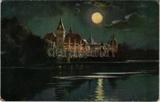 Budapest XIV. Városliget, M. kir. mezőgazdasági múzeum (Vajdahunyad vára) este. Édition Hausner 1912/13. 7002/5. (EK)