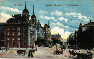1916 Budapest VI. Nyugati pályaudvar, vasútállomás, villamos, lovaskocsik (EK)