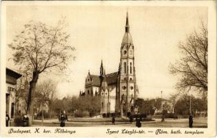 1928 Budapest X. Kőbánya, Szent László tér, Római katolikus templom, rendőr. Kába József kiadása (EK)