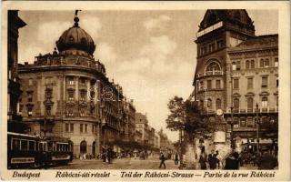 1928 Budapest VIII. Rákóczi út, villamosok, Blaha Lujza tér, üzletek (EK)
