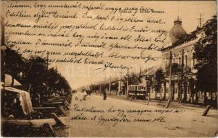 1916 Budapest XIX. Kispest, Üllői út, villamos, Takarékpénztár (EK)