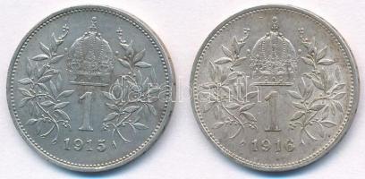 Ausztria 1915-1916. 1K Ag "Ferenc József" (2x) T:1-,2 Austria 1915-1916. 1 Corona Ag &quot...