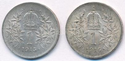 Ausztria 1915-1916. 1K Ag "Ferenc József" (2x) T:1-,2 Austria 1915-1916. 1 Corona Ag &quot...