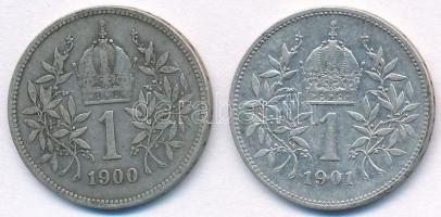 Ausztria 1900-1901. 1K Ag "Ferenc József" (2xklf) T:2- Austria 1900-1901. 1 Corona Ag &quo...