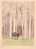 Csillag József (1894-1977): Nyíres. Színezett rézkarc, papír, jelzett. 24 x 18 cm