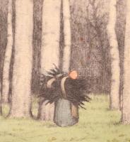 Csillag József (1894-1977): Nyíres. Színezett rézkarc, papír, jelzett. 24 x 18 cm