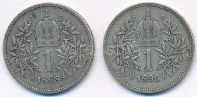 Ausztria 1898-1899. 1K Ag "Ferenc József" (2x) T:2,2- Austria 1898-1899. 1 Corona Ag &quot...