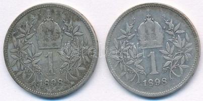Ausztria 1898. 1K Ag "Ferenc József" (2x) T:2-,3 egyiken szennyeződés Austria 1898. 1 Coro...