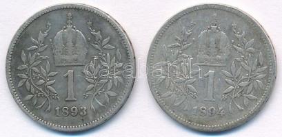 Ausztria 1893-1894. 1K Ag "Ferenc József" (2x) T:2,2-  
Austria 1893-1894. 1 Corona Ag &q...