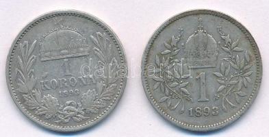 Vegyes: 1893KB 1K Ag "Ferenc József" + Ausztria 1893. 1K Ag "Ferenc József' T:2,...