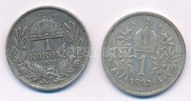 Vegyes: 1893KB 1K Ag "Ferenc József" + Ausztria 1893. 1K Ag "Ferenc József' T:2,...