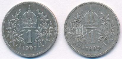 Ausztria 1901-1902. 1K Ag "Ferenc József" (2xklf) T:2,2- Austria 1901-1902. 1 Corona Ag &q...