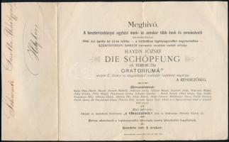 1900 Besztercebánya, meghívó az egyházi ének- és zenekar által előadott Haydn: Die Schöpfung (Teremtés) című oratóriumra