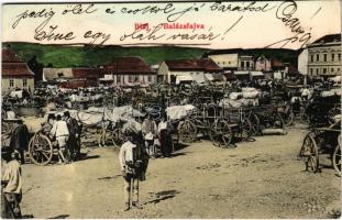 1907 Balázsfalva, Blasendorf, Blaj; piac lovas szekerekkel. Sinberger Salamon kiadása / market with horse carriages