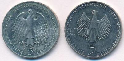 NSZK 1981G 5M Cu-Ni "Carl von Stein halálának 150. évfordulója" + 1982F 5M Cu-Ni "ENS...