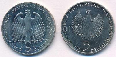 NSZK 1981G 5M Cu-Ni "Carl von Stein halálának 150. évfordulója" + 1982F 5M Cu-Ni "ENS...