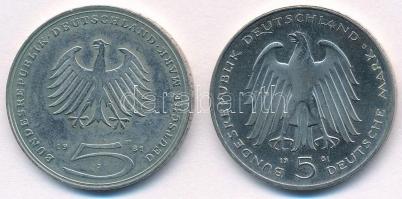 NSZK 1981J 5M Cu-Ni "Gotthold Ephraim Lessing" + 1981G 5M Cu-Ni "Carl von Stein"...