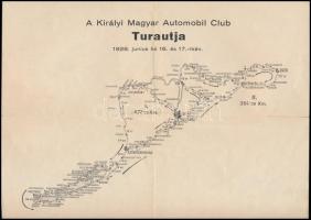 1928 A Királyi Magyar Automobil Club túraútja, térkép, hajtott, 23×29 cm