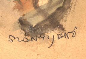 Szőnyi Jenő (1902-?): Átjáró. Akvarell, papír, jelzett,  43×30 cm