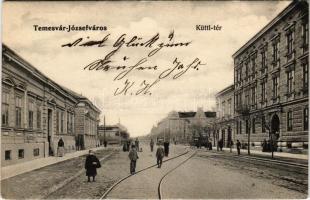 1905 Temesvár, Timisoara; Józsefváros, Küttl tér, villamosok / Iosefin, square, trams (EK)