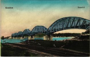 1916 Gombos, Bogojeva; Duna híd, gőzkomp sín. Tippl Józsefné kiadása / Danube bridge, ferrys railway