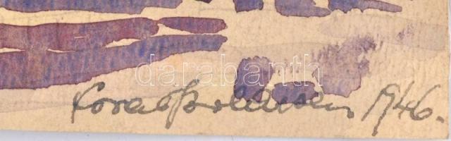 Koráb Boldizsár (1926-2013): Vár 1945-46 (Romos Budai Várnegyed). Akvarell, papír, jelzett, lap szél...