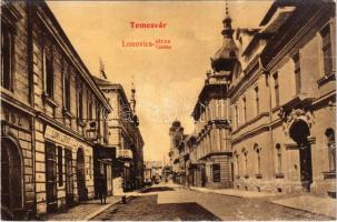 1908 Temesvár, Timisoara; Lonovics utca, Löwi Lipót üzlete / street, shop (r)