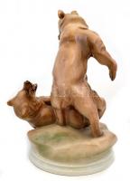 Zsolnay birkózó medvék (Markup Béla), kézzel festett, jelzett, hibátlan, m: 31 cm