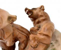 Zsolnay birkózó medvék (Markup Béla), kézzel festett, jelzett, hibátlan, m: 31 cm