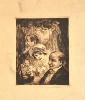 Jelzés nélkül, feltehetően Prihoda István (1891-1956) műve: Jelenet. Rézkarc, papír, lap szélén kisebb szakadásokkal és foltokkal, 17,5×13 cm