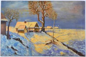 Olvashatatlan jelzéssel: Napfényes téli táj. Olaj, fa, sérült (felületén karcolásokkal), 40x59,5 cm