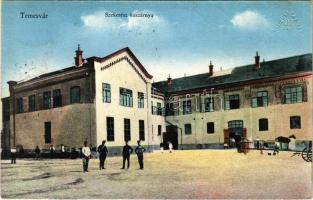 1915 Temesvár, Timisoara; Szekerész kaszárnya. Vasúti levelezőlapárusítás / K.u.K. military barrack of the resupply transporting soldiers