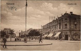 1917 Temesvár, Timisoara; Scudier tér, Vásárhelyi Mihály üzlete / square, shops